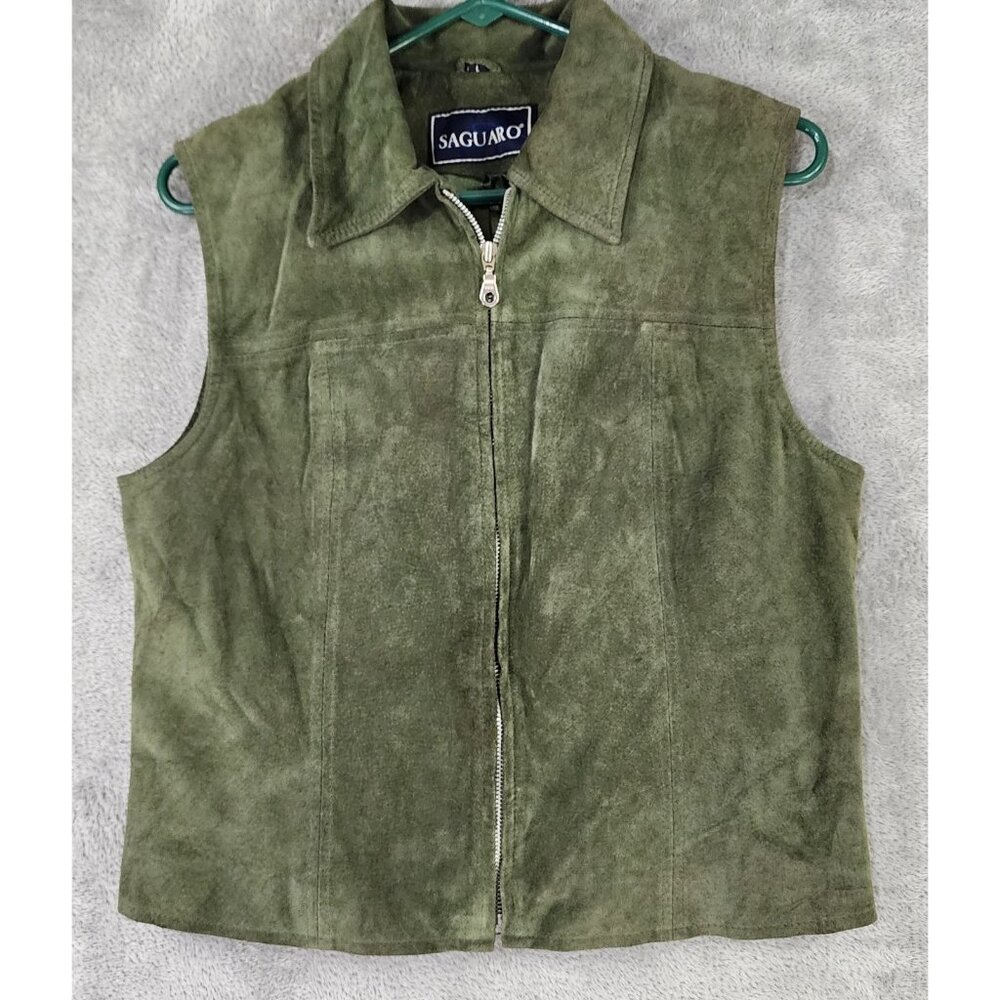Saguaro Vest Womens Large Green Suede Leather Full Zip Western 90s Vintage‎ Top